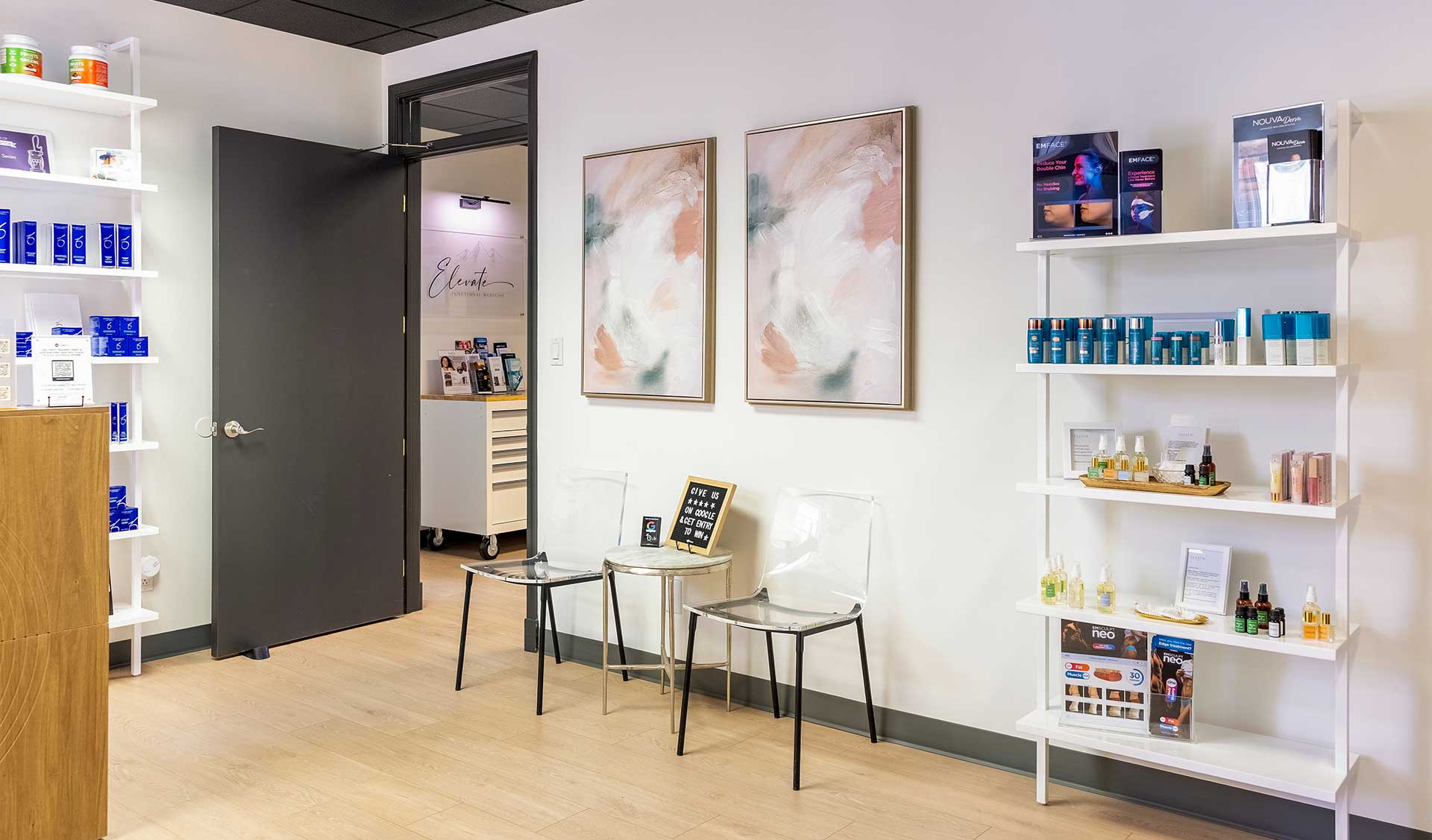 Clean, professional medical spa treatment room with neutral tones at Elevate Functional Medicine in Indianapolis